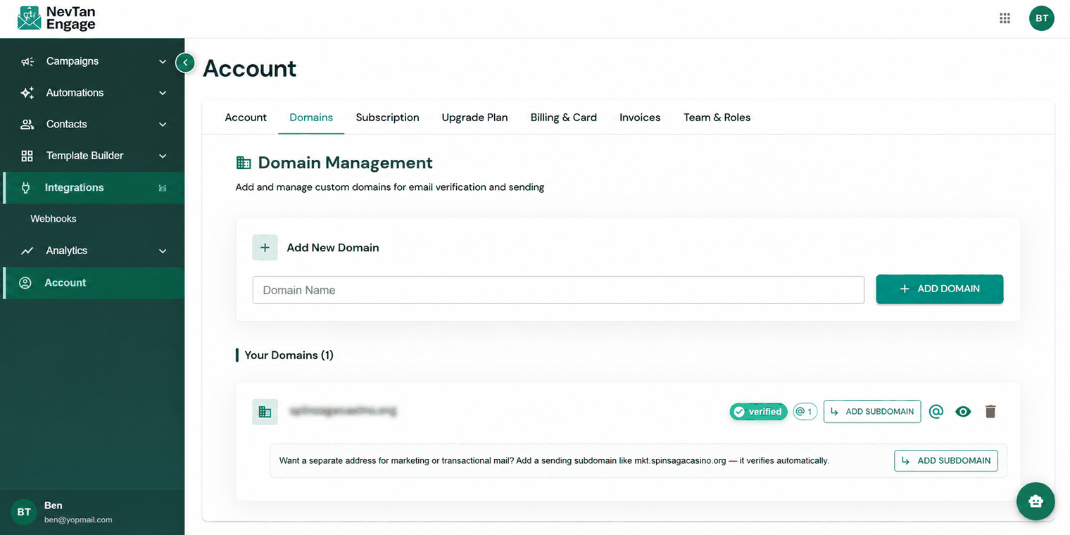 The Domains tab