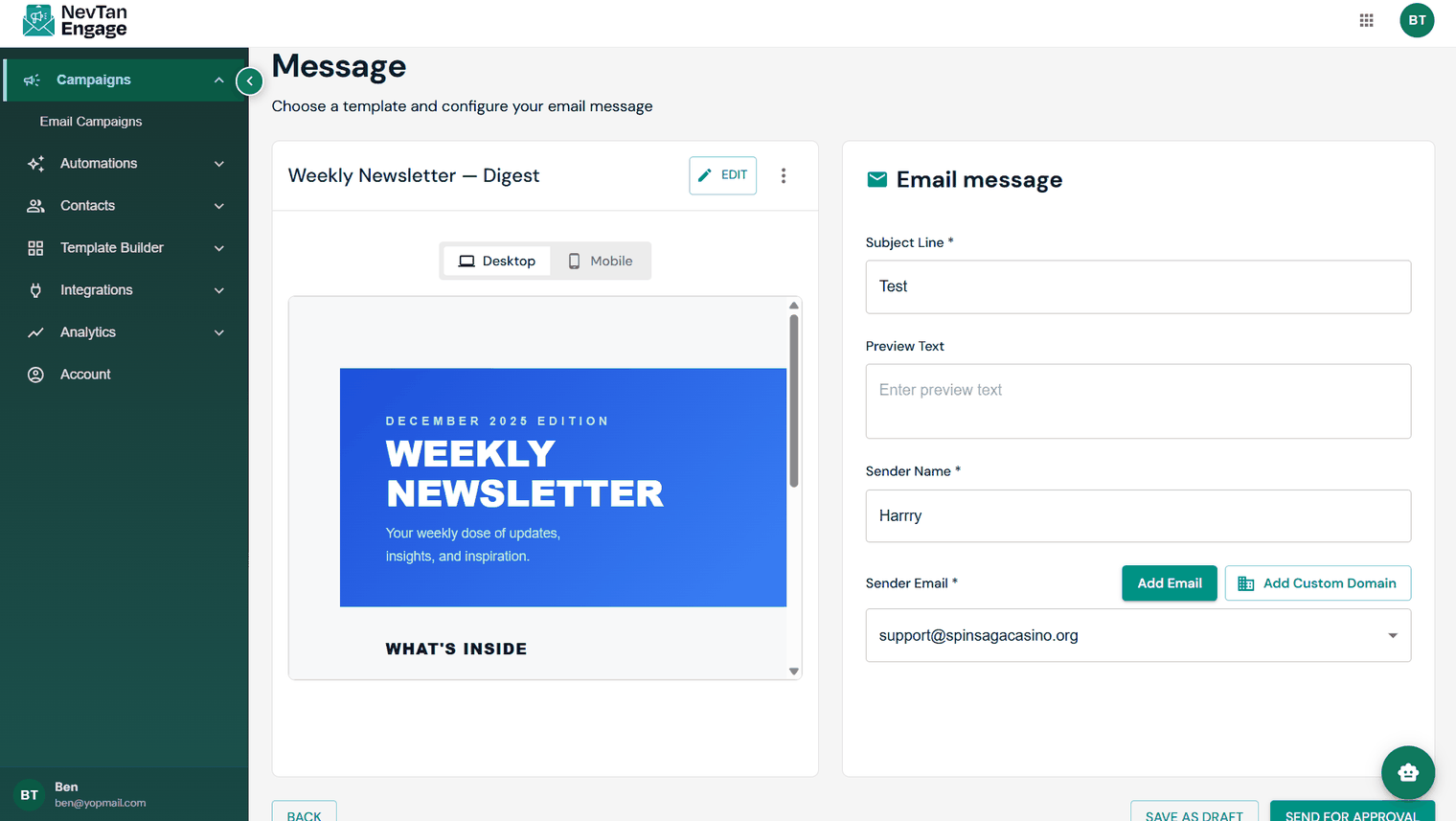 Desktop and mobile preview of an email