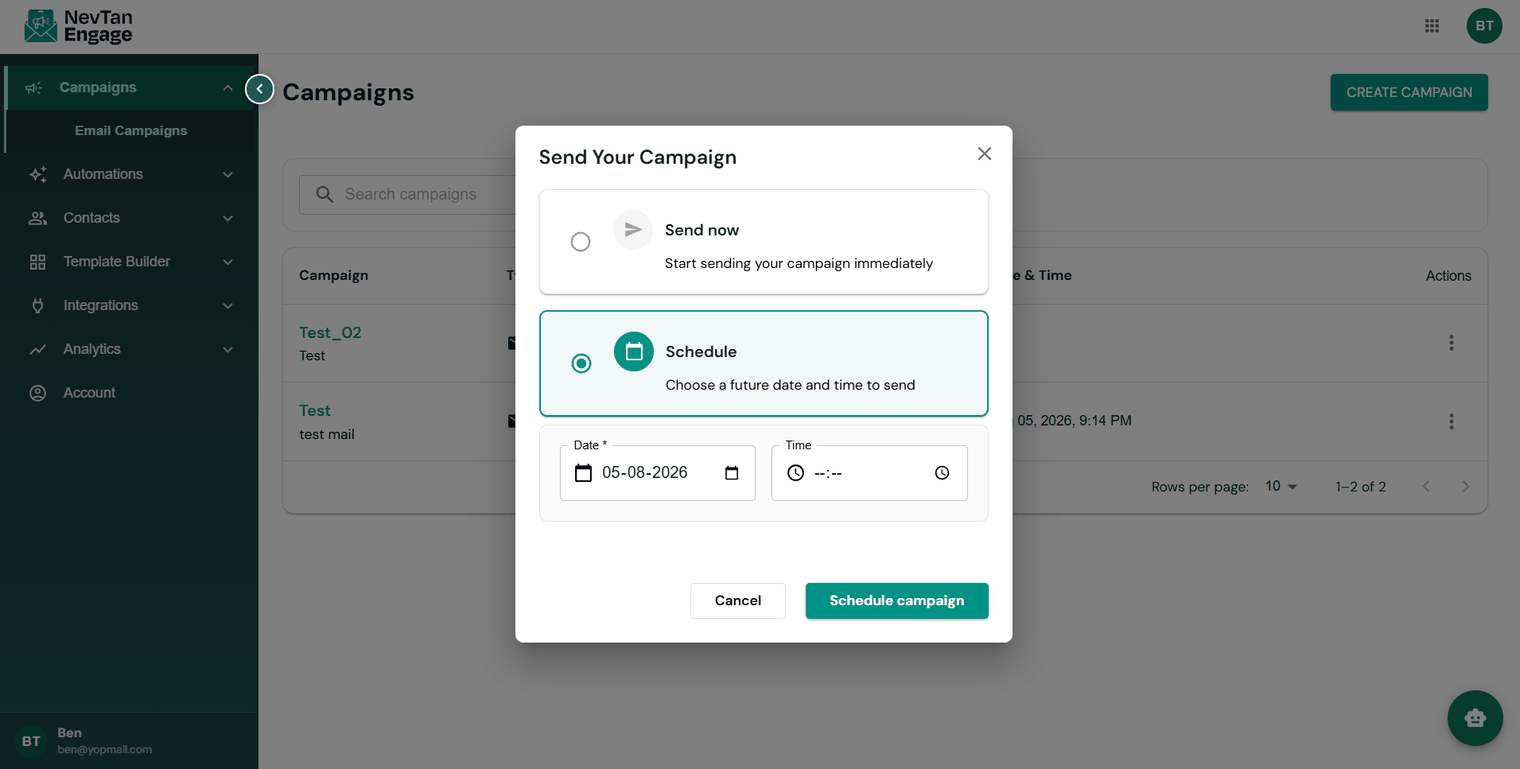 The send or schedule dialog