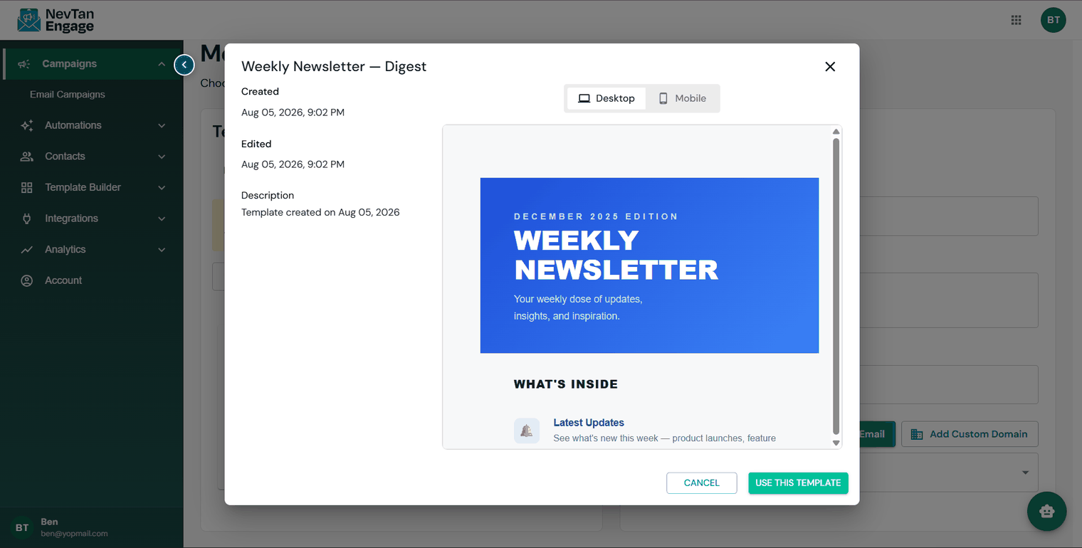 The drag-and-drop email builder