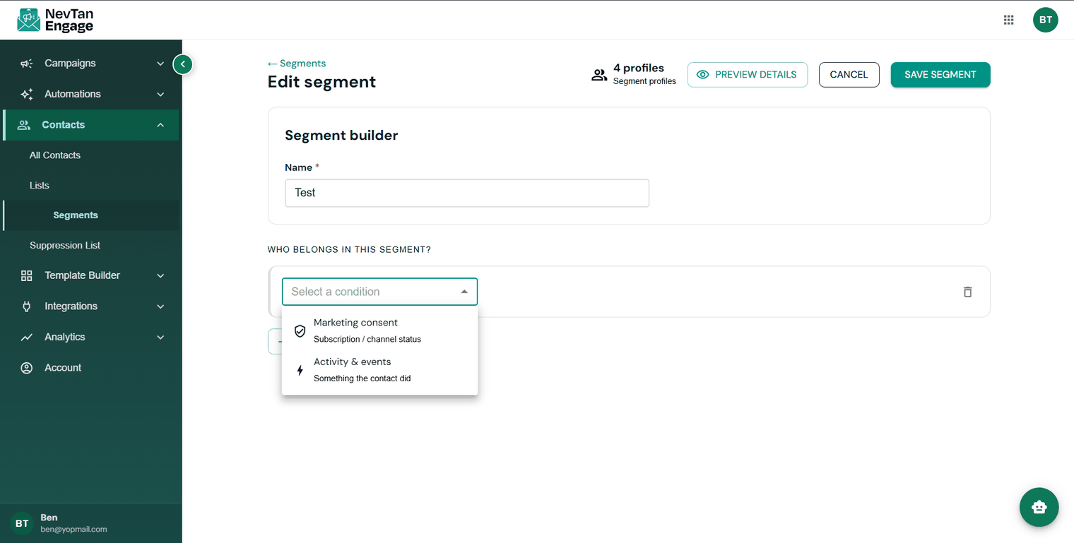 The segment rule builder