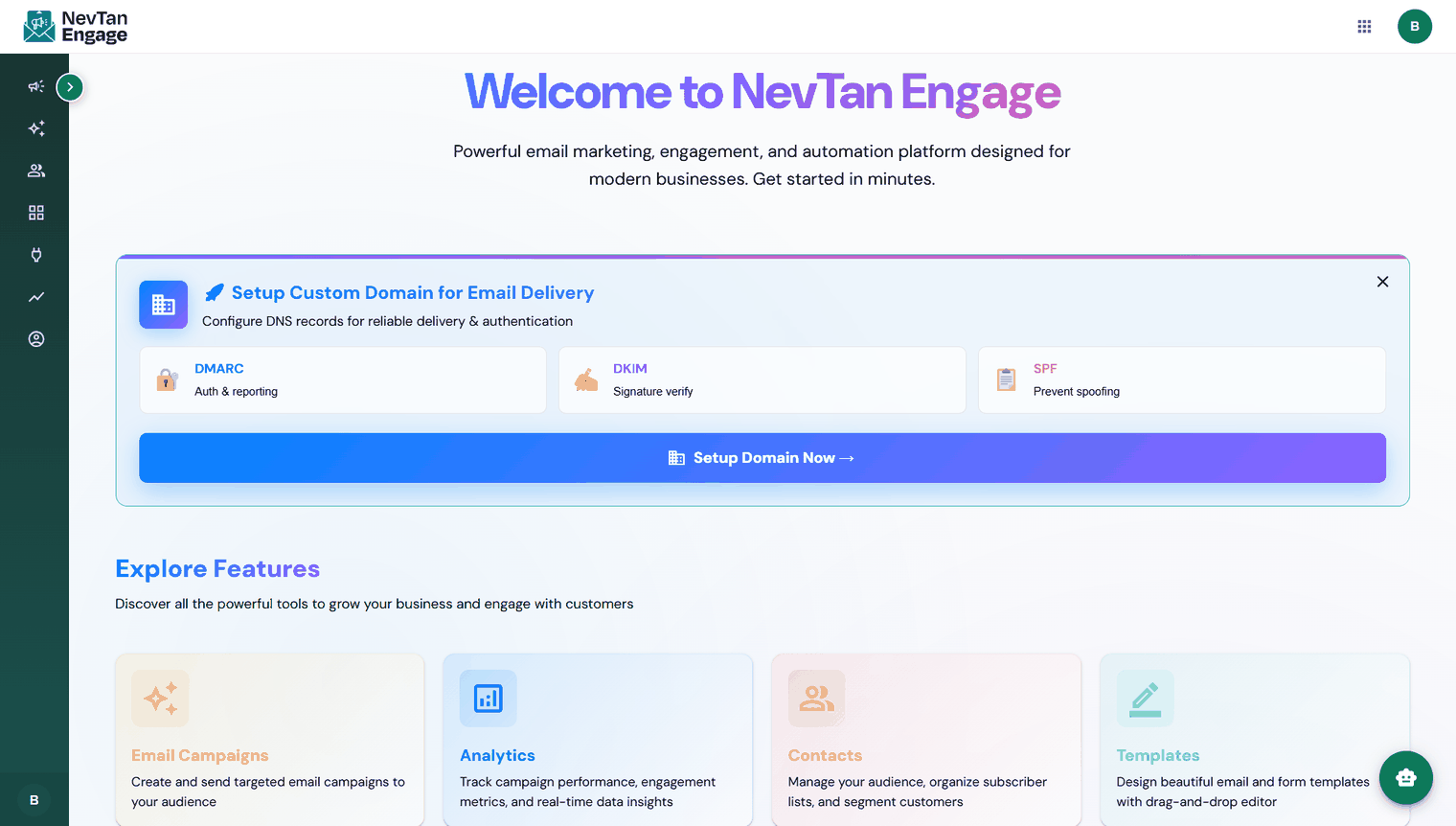 The Engage home dashboard