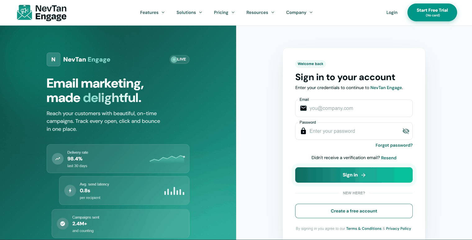 The NevTan Engage sign-in page