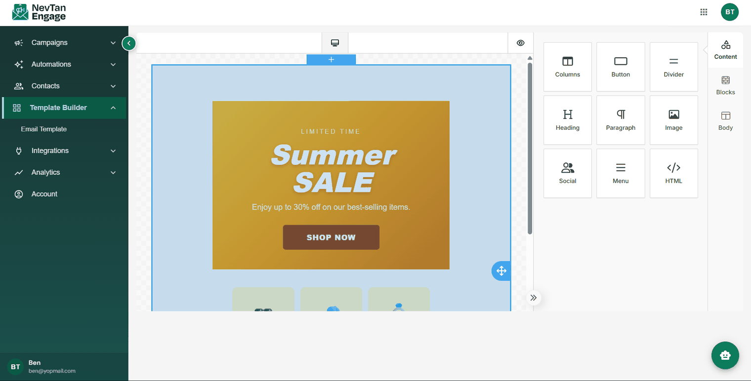 The drag-and-drop template editor